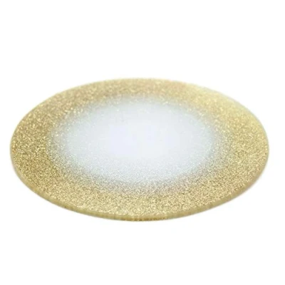 Image of Round Glitter Glass Mirror Candle Plate Stand Gold Sparkle Candles Coaster 15cm