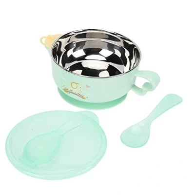 Image of Children Feeding Sucker Bowl, Tableware Water Injection Heat Preservation Bowl(Green)