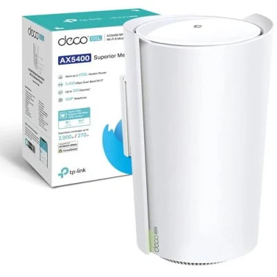 Image of TP Link AX5400 VDSL Whole Home Mesh Wi Fi 6, Dual Band, 4x Gigabit WAN/LAN Ethernet Ports, 3 RJ11 Connect up to 200 devices, VDSL2 Speed, HomeShield Security, Works with Alexa (Deco X73 DSL)