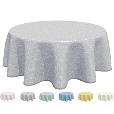 Image of Home Direct Round Oilcloth PVC Wipe Clean Tablecloth 160cm 62&quot; Light Grey