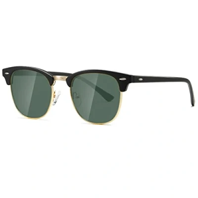 Image of kimorn Polarized Sunglasses Unisex Retor Semi Rimless Frame Classic Eyewear AE0550 (Black&amp;G15, 52)
