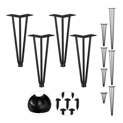 Image of Relaxdays Hairpin Legs, Set of 4, 3 Bars, Metal, Table Support for Shelf and Stool, 30 cm, Black, steel, rubber