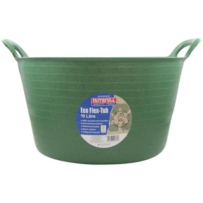 Image of Faithfull Eco Flex Tub, Multi Purpose, Durable &amp; Sustainable Flexible Bucket with Reinforced Handles 15 Litre (3gl), Green