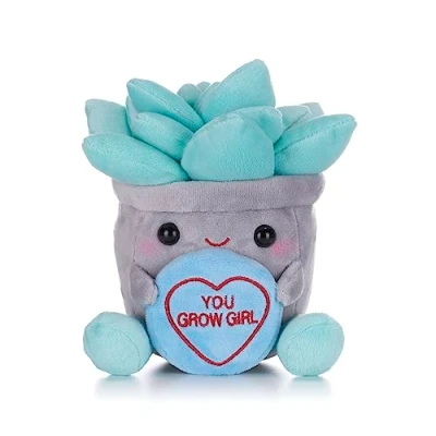 Image of Posh Paws 38022 Swizzels Love Hearts 7&quot; (18cm) You Grow Girl Succulent Flowerpot Plant Plush Soft Toy