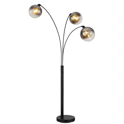 Image of Newcastle Multi Arm Floor Lamp Matt Black Smoke Glass Shade 3x E27