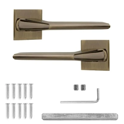 Image of Decoranddecor Antique Brass Door Handles Internal Aluminium Handle Sets for Wooden Interior Doors Bedrooms &amp; Bathroom Pera Range