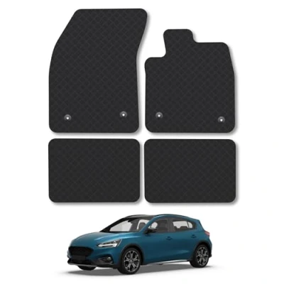 Image of 5mm Rubber Car Mats Compatible With Ford Focus (2018+) Tailored Fit Floor Set Accessory Custom Anti Slip Backing Heavy Duty Waterproof Easy Clean Durable Weather Full Coverage Clips