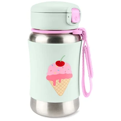 Image of Skip Hop Toddler Sippy Cup with Straw, Sparks Stainless Steel Straw Bottle, Ice Cream