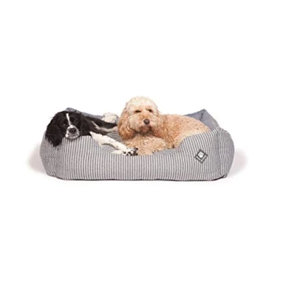 Image of Danish Design Nautical Maritime Blue/Cream Stripe Denim Look Dog/Puppy Snuggle Bed 23 Inch