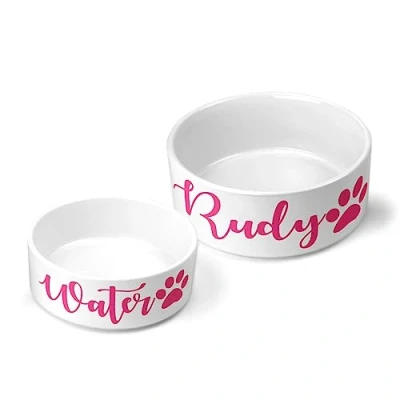 Image of Personalised Pet Bowls Dog Bowl Cat Rabbit Animal Food Water Treat Mrs Hinch (Small (500ml), Baby Pink)