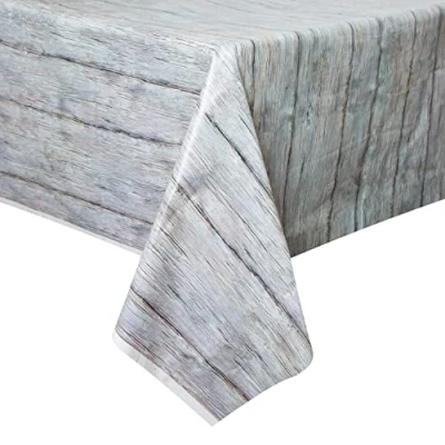 Image of Rustic Wood Rectangular Plastic Table Cover (137cm x 274cm) 1 Piece Ideal for Parties and Events