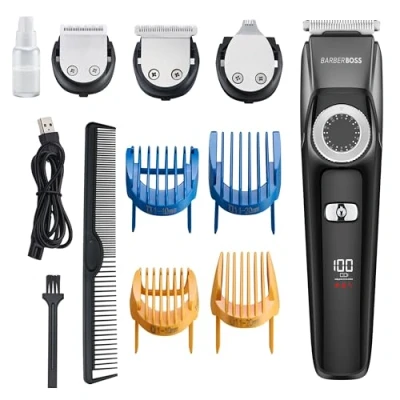 Image of BarberBoss 3 in 1 Facial Grooming Kit, Mens Kits, Hair Trimmer Men, Clippers Beard Hair, &amp; Detail Set, 100% Waterproof