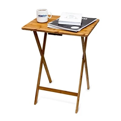 Image of Relaxdays Folding End Table, 68 x 48 38.5 cm, Bamboo Foldable Indoor and Outdoor Use, Natural Brown