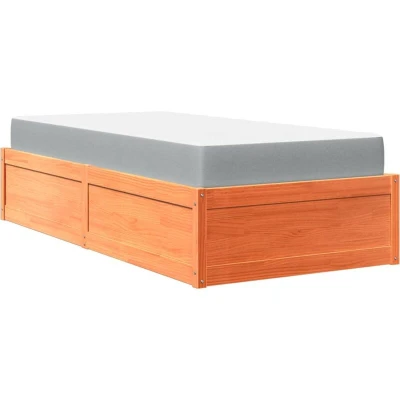 Image of vidaXL Bed with Mattress Wax Brown 100x200 cm Solid Wood Pine