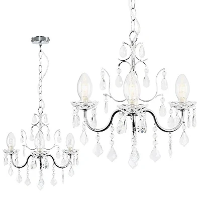 Image of MiniSun Modern IP44 Rated 3 Way Silver Chrome Bathroom Ceiling Light Chandelier with Clear Glass Droplets
