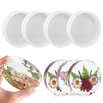 Image of RESINWORLD Deep Coaster Molds, Round Resin Small Silicone Molds for Casting, Flower Bouquet Preservation