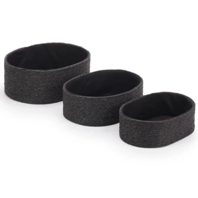 Image of EHC Storage Baskets Woven set of 3, Boxes for shelves Organiser Mulit purpose, Black