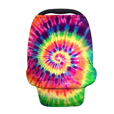 Image of Binienty Stretchy Car Seat Cover Canopies for Babies, Watercolor Tie Dye Design, Multi Use Shopping Cart/High Chair/Breastfeeding