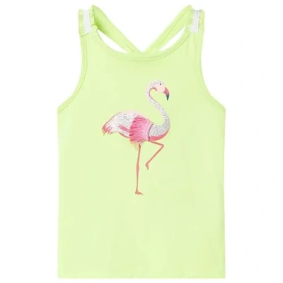 Image of vidaXL Kids&#039; Neon Yellow Tank Top Sleeveless Camisole Undershirt Vest for Children with Glitter Flamingo Design Sizes Ages 7 8