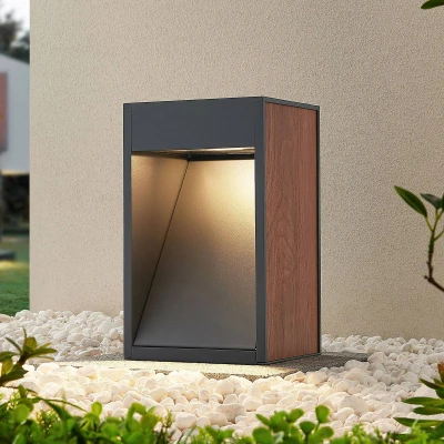 Image of Lucande Ansala pillar light R7s wooden décor