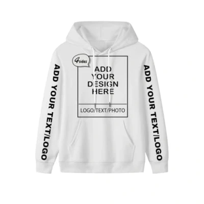 Image of PRFELMG Custom Hoodie Add Your Own Photo/Text, Design Name Or Logo, Personalised Sweatshirt For Couple On Front/Back/Sleeve White