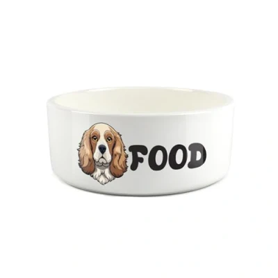 Image of Cocker Spaniel Pet Bowl Cartoon Dog Portrait Large Ceramic Food Novelty White Dish For Dogs
