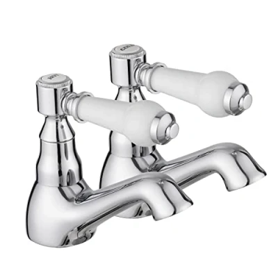 Image of JASSFERRY Pair of Basin Taps Hot and Cold Water Bathroom Sink Tap White Ceramic Handle 1/4 Turn Lever 1/2&quot; Faucet, Chrome Set 2