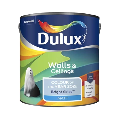 Image of Dulux Walls &amp; Ceilings Matt Emulsion Paint Bright Skies 2.5 Litre, 5599869