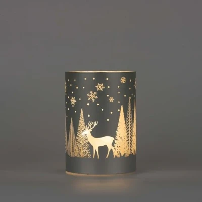 Image of SHATCHI 14cm Christmas Decorated Vase Table Lamp Etched Glass Tube Xmas Silver Cylinder LED Fairy Lights Battery Operated Decoration