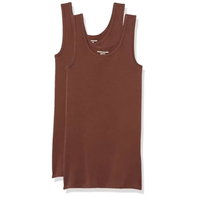 Image of Amazon Essentials Women&#039;s Slim fit Tank, Pack of 2, Brown, L