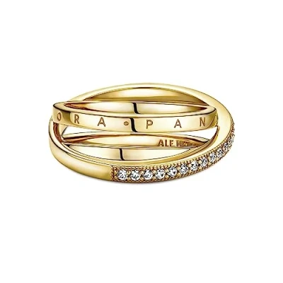 Image of Pandora Signature Crossover Pavé Triple Band 14k gold plated ring with clear cubic zirconia, 58
