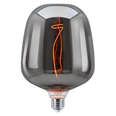 Image of Long Life Lamp Company 4w LED Glass VASE Globe Light Bulb E27 Edison Screw Coil Filament Grey Smoke Vintage Classic