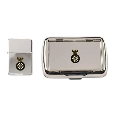 Image of Darts Polished Chrome Tobacco tin and stormproof Petrol Lighter