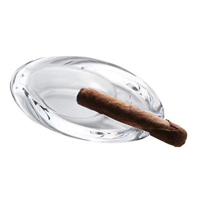Image of Pasabahce Oval Heavy Weight Crystal Glass Ashtray, Large, Clear, Modern Style, for Patio, Deck, Professional Use, Outdoor, Indoor, Home, Office, Hotel, Pool, Restaurant