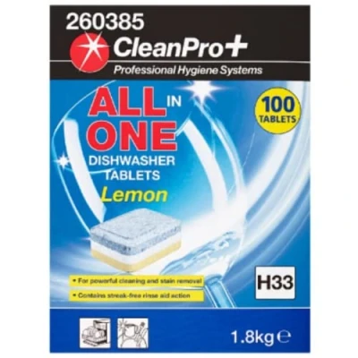 Image of CleanPro+ All in One Dishwasher Tablets Lemon H33 100 1.8kg x 8