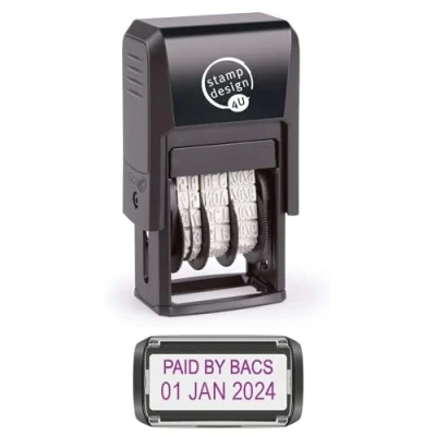 Image of Self Inking Changeable Date Stamp Paid by Bacs in Violet Ink