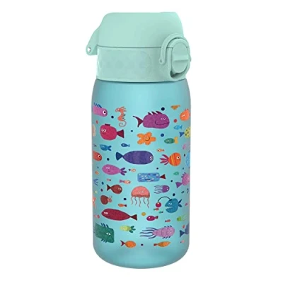Image of Ion8 Kids Water Bottle, 350 ml/12 oz, Leak Proof, Easy to Open, Secure Lock, Dishwasher Safe, BPA Free, Carry Handle, Hygienic Flip Cover, Clean, Odour Carbon Neutral, Free Fish Design