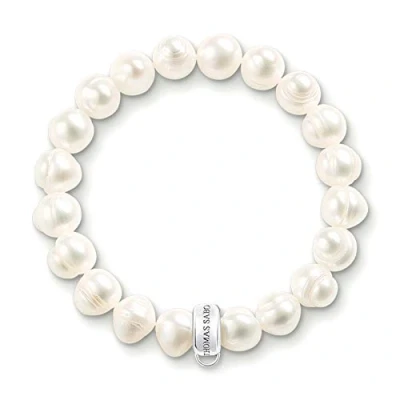 Image of Thomas Sabo Women Charm Bracelet Club 925 Sterling Silver Nylon Freshwater Pearl white Length 15.5 cm X0041 082 14 L