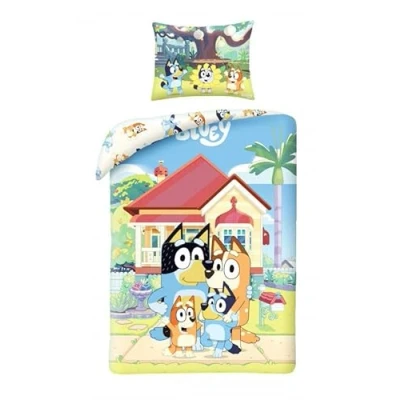 Image of Halantex Bluey Bingo Bandit Chilli Family Dog Bed Set Reversible Duvet Cover 140 x 200 cm and Pillowcase 70 90 Multi Coloured 100% Cotton