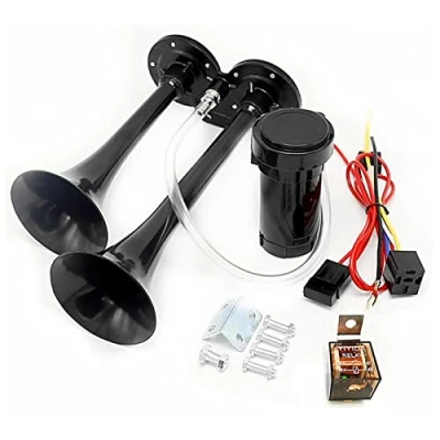 Image of YIYIDA Car Horn Air Chrome Zinc 150DB Trumpet 24V Black Speaker Prolong the sound Double Tube with Pump truck for van boat lorrys train motorcycle etc
