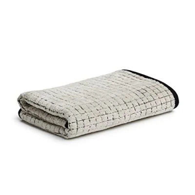 Image of möve Eden towel check structure velours 50 x 100 cm made of 80% cotton / 20% linen, nature black