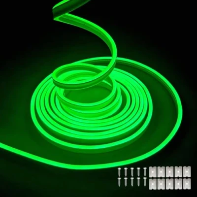 Image of balabaxer Green Neon LED Strip Lights，16.4 ft/5m 12V DC 600 SMD2835 LEDs Waterproof Rope Light for Indoor Outdoor Home Decoration （ No Power Adapter）