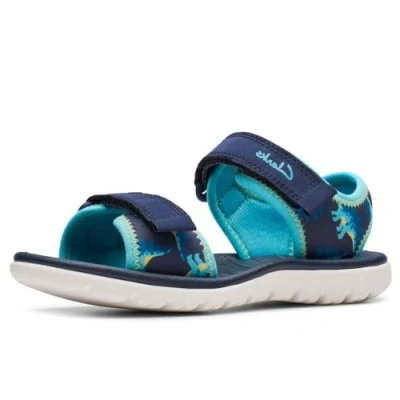 Image of Clarks Surfing Tide K Boys Infant Sandals 7 Navy Dino Print