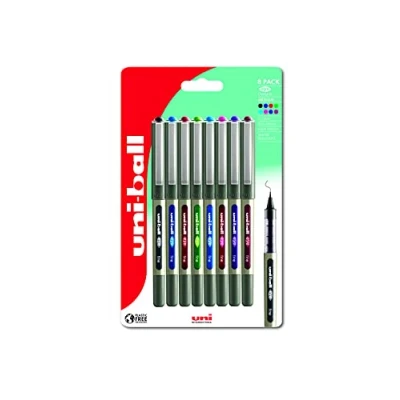 Image of Uni ball UB 157 Eye Rollerball Pens. Premium Fine 0.7mm Ballpoint Tip for Super Smooth Handwriting, Drawing, Art, Crafts and Colouring. Fade Water Resistant Liquid Ink. 5 Pack Black/Blue