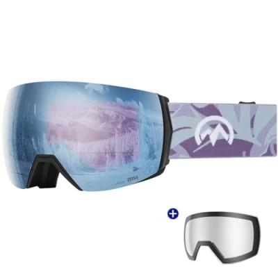 Image of OutdoorMaster Ultra Ski Goggles Lens by ZEISS, OTG Snowboard Anti fog Wide View, Magnetic Interchangeable Lens, Snow for Men &amp; Women(FrozenBlue Vlt 18% + ClearLens)