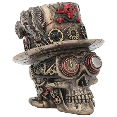 Image of Nemesis Now Steampunk Clockwork Baron Skull Figurine Ornament, Bronze, 11cm