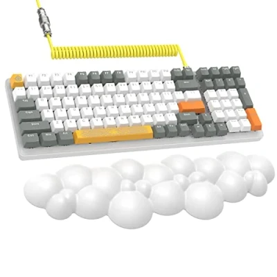 Image of K3 Apex Pro Mechanical Gaming Keyboard, 98 Keys Wired Keyboard with Number Pad, Chroma RGB Backlit Linear Red Switch, Custom Coiled USB C Cable, Cloud Wrist Rest, for PC/MAC, Light Grey