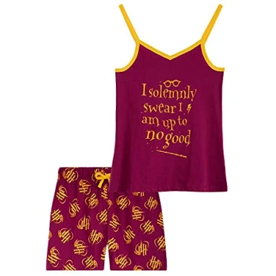 Image of Harry Potter Girls Short Pyjama Set, 2 Piece Breathable Lounge Wear (Burgundy, 13 14 Years)