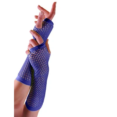 Image of Crazy Chick® Ladies Womens Plain Fishnet Fingerless Long Gloves Fancy Dress Party Accessories Adult Size One (Royal Blue)