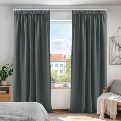 Image of Deconovo Thermal Insulated Curtains Pencil Pleat Blackout Kids for Bedroom Dark Grey W55x102L Inch One Pair